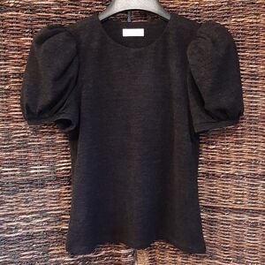 Petersyn Puff Sleeve Knit Sweater Black Medium Feminine Whimsigoth Office Work